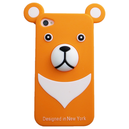 即決・送料込)【かわいいクマのケース】iburg iPhone 4S/4 Full Protection Silicon Bear Orange_画像1