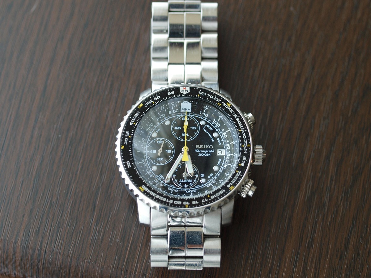 SEIKO 腕時計 逆輸入 SNA411P1 クオーツ 7T62-0EB0 稼働品 パイロットアラームクロノグラフの画像1
