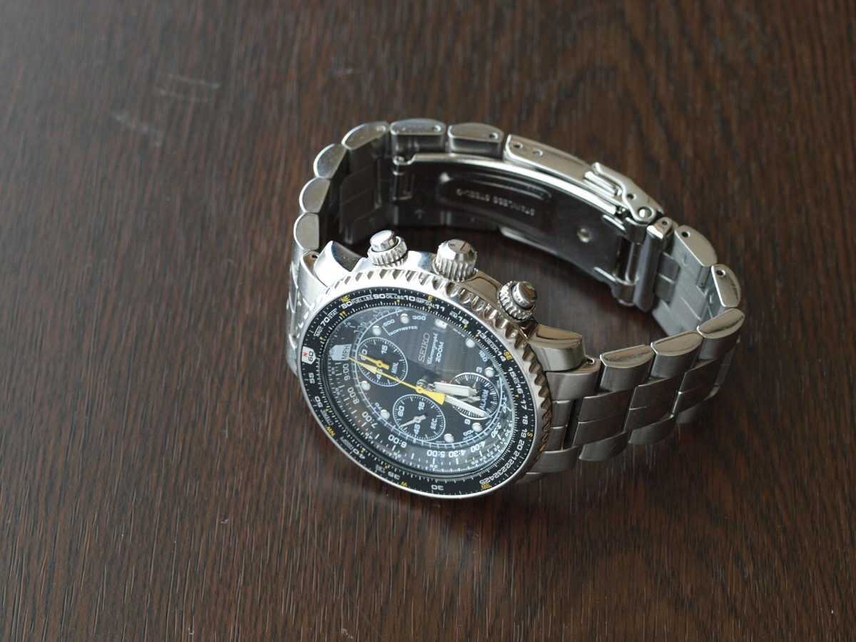 SEIKO 腕時計 逆輸入 SNA411P1 クオーツ 7T62-0EB0 稼働品 パイロットアラームクロノグラフの画像5