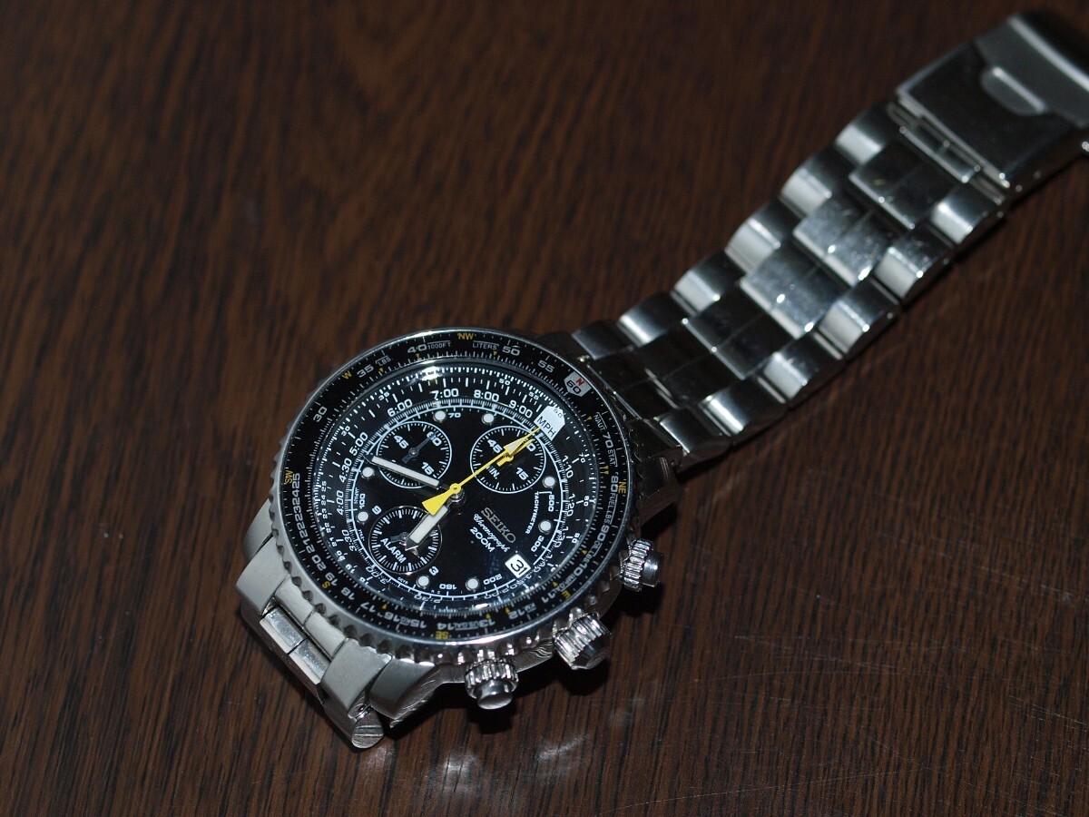 SEIKO 腕時計 逆輸入 SNA411P1 クオーツ 7T62-0EB0 稼働品 パイロットアラームクロノグラフの画像4