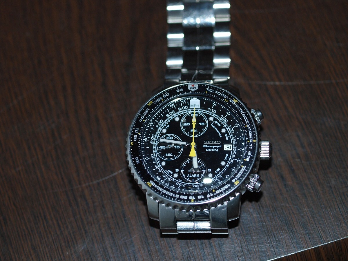 SEIKO 腕時計 逆輸入 SNA411P1 クオーツ 7T62-0EB0 稼働品 パイロットアラームクロノグラフの画像2