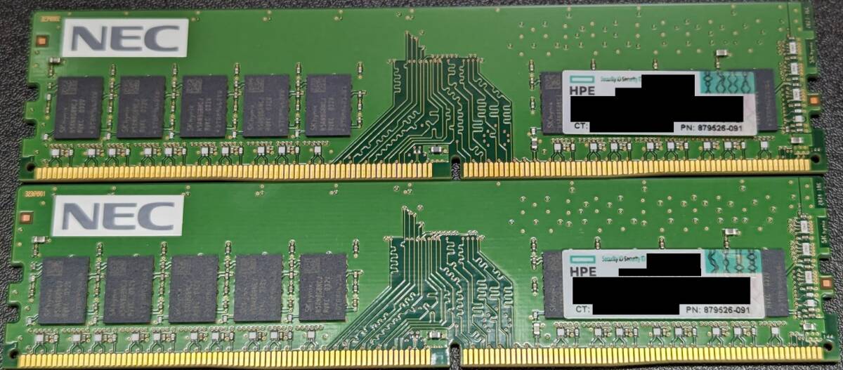 SKhynix PC4-2666V DDR4 21300 8GB 1Rx8 2枚 16GB Unbuffered UDIMM ECC HP HPE NEC ProLiant Gen10 純正 Standard Memory 879526-091_画像1