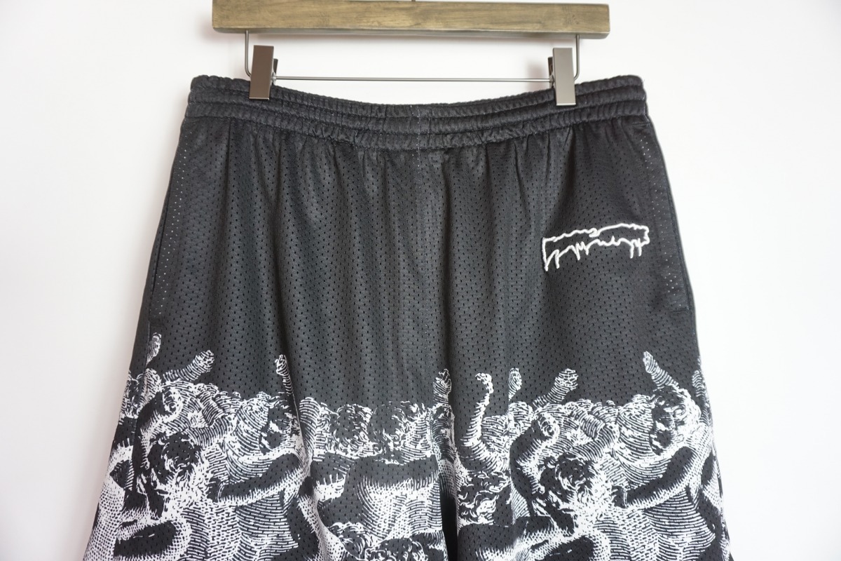 美品 FUCKING AWESOME ファッキンオーサム Cherub Fight shorts プリント メッシュ ショート ハーフ パンツ ショーツ 黒 サイズL 514O▲_画像3