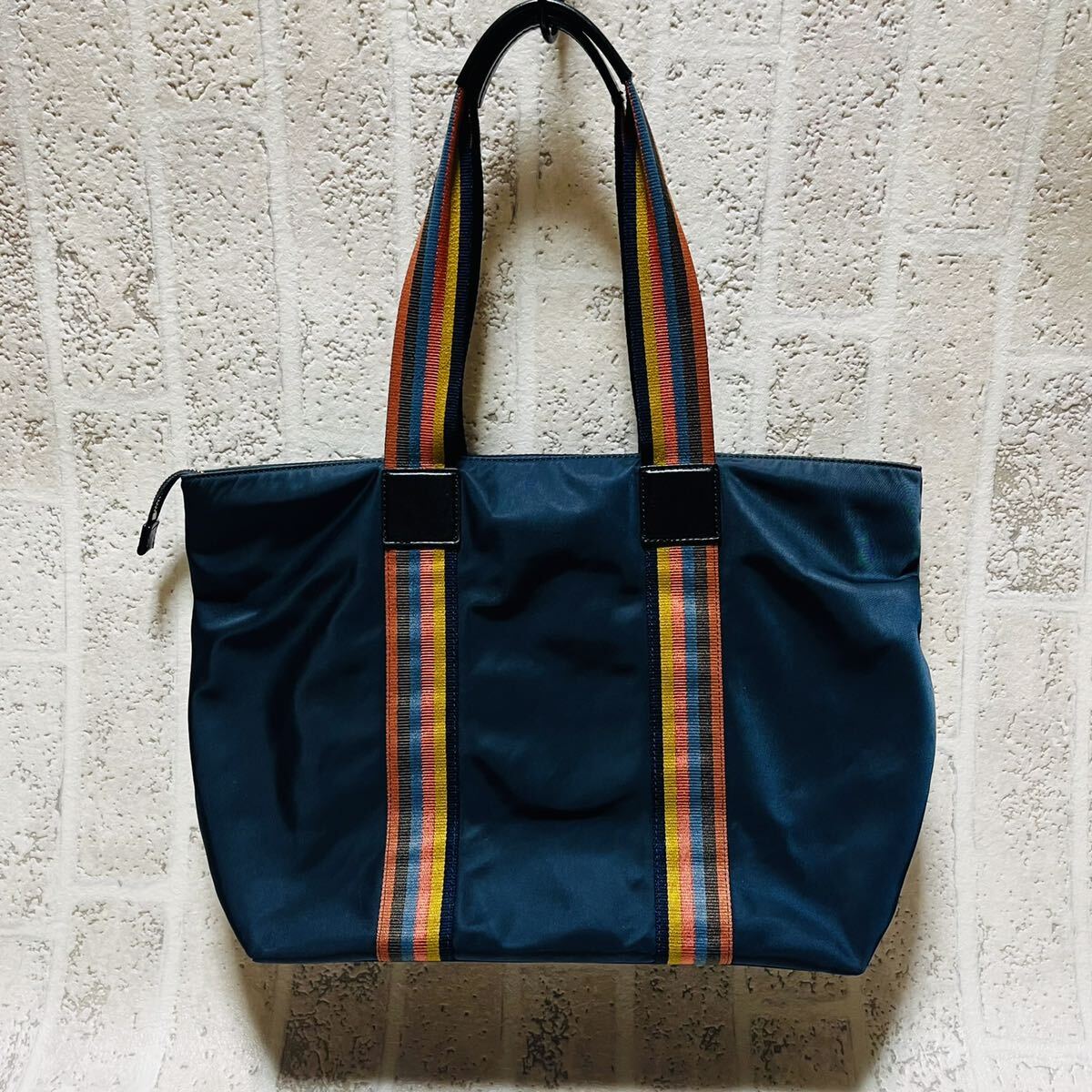 美品 PaulSmith ポールスミス トートバッグ アーティストストライプ マルチストライプ ブラック メンズ レディース ユニセックス 8814