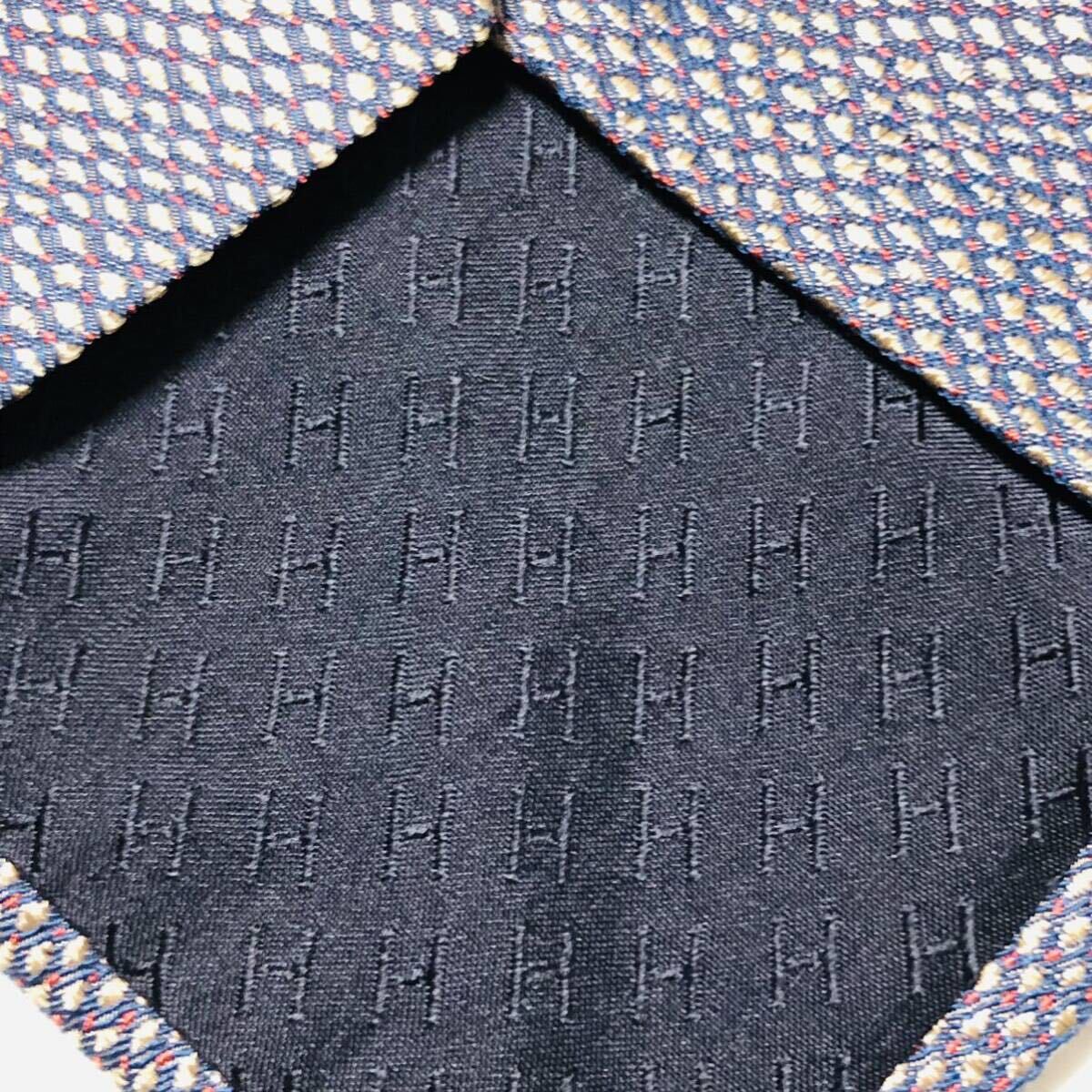 ■美品■HERMES エルメス　ネクタイ　縫い目ドット　　シルク100% フランス製　ブルー系玉虫色×ベージュ　ビジネス_画像7