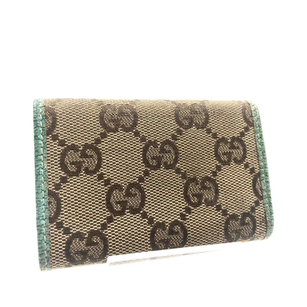 ■良品■希少■GUCCI グッチ　バンブー　GGキャンバス×レザー 6連キーケース ベージュ×ライトブルー　シルバー金具　イタリア製　刻印有_画像2