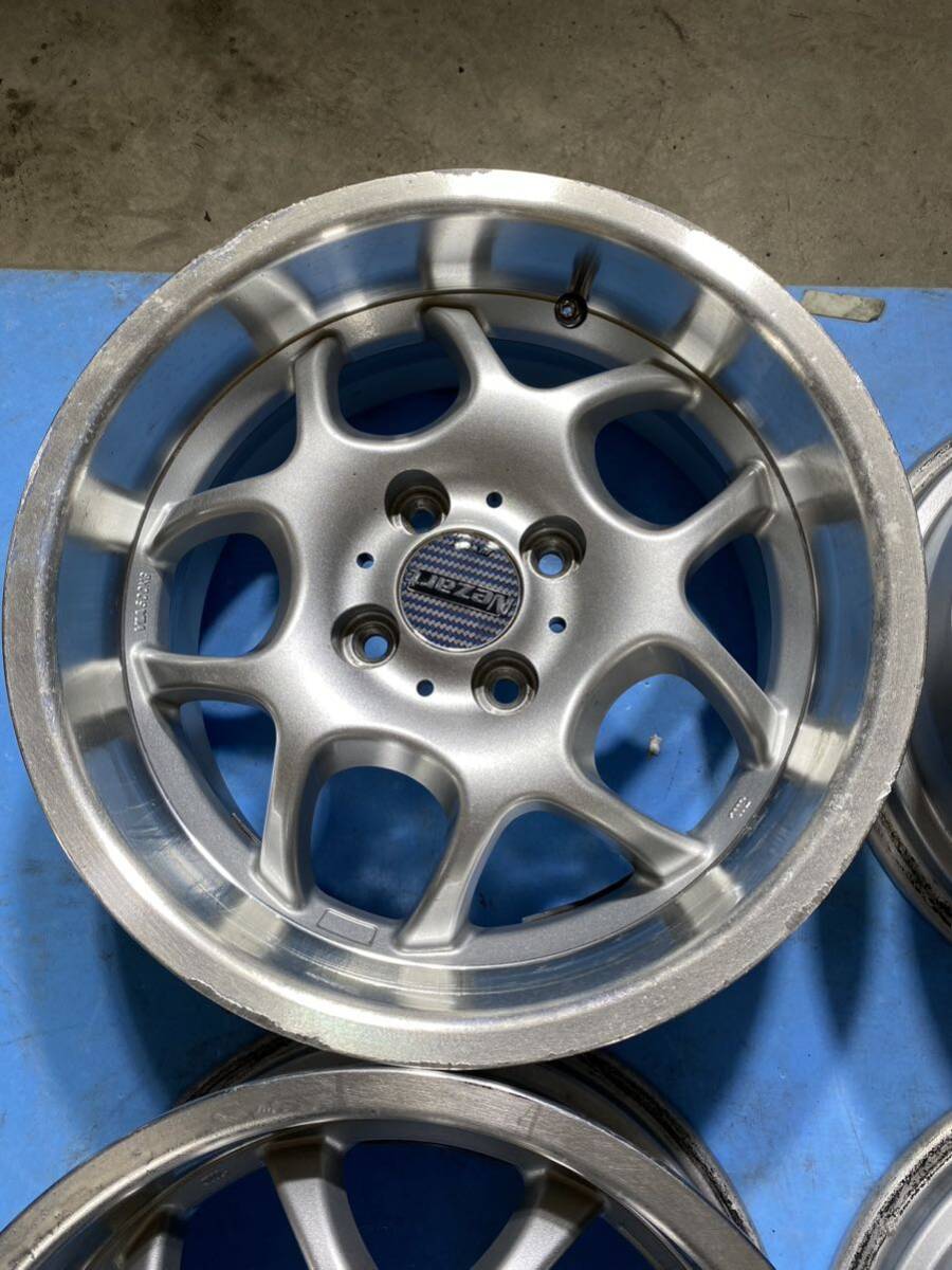 WORK 15×7J PCD100 OFFSET+35 4穴　　ハブ径実測約59mm 中古アルミホイール4本_画像2