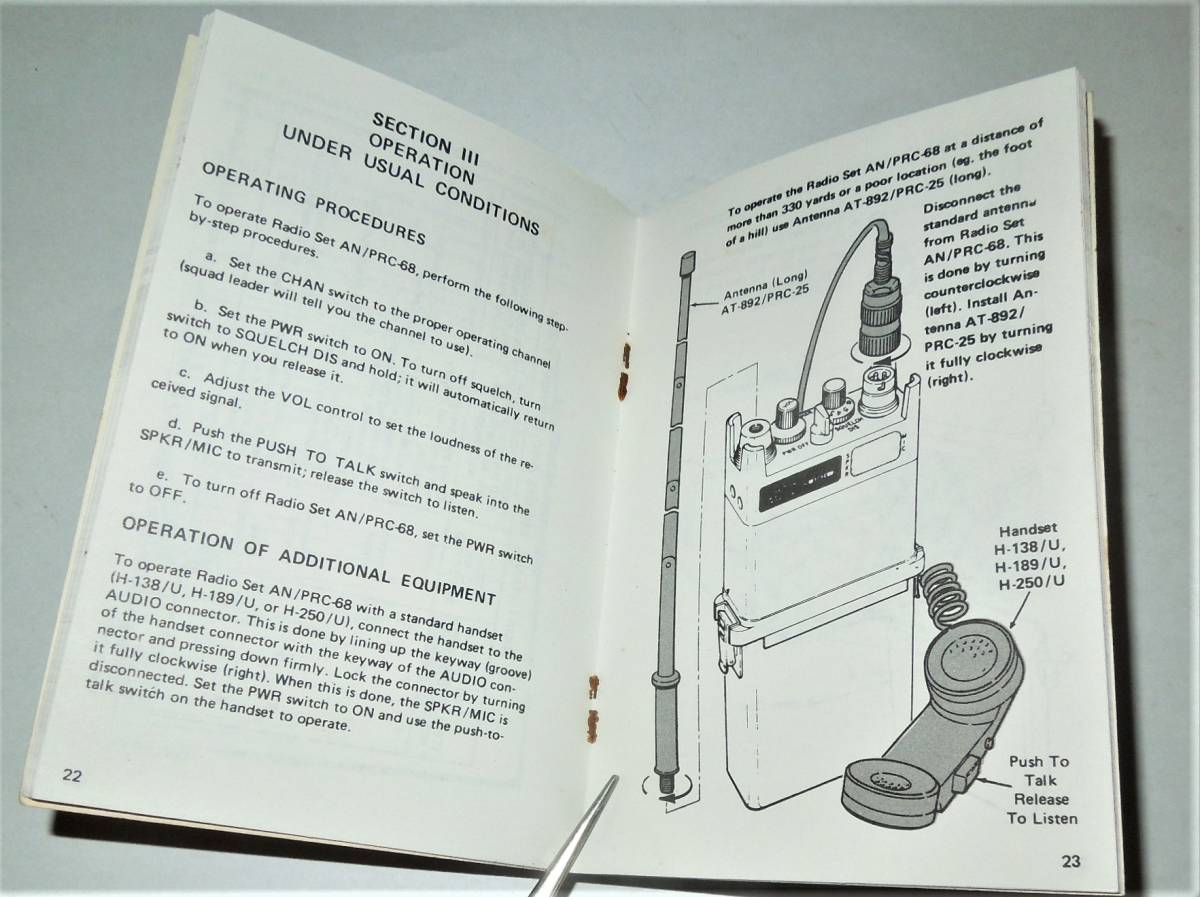 米軍用無線機PRC-68（30-79.95MHz） 操作用取説　未使用品　再入荷　　TM_画像6