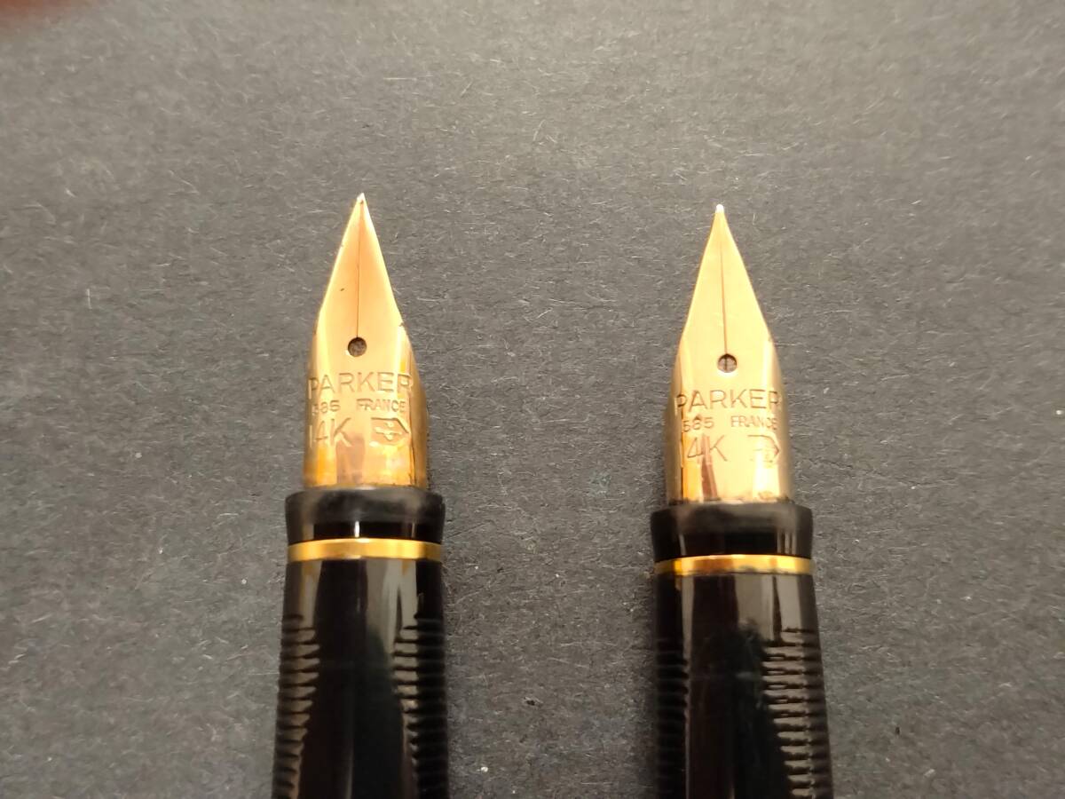 B#7550 Parker パーカー 万年筆 ペン先14K-585 筆記用具 文房具 保存袋付 2本 現状品の画像5