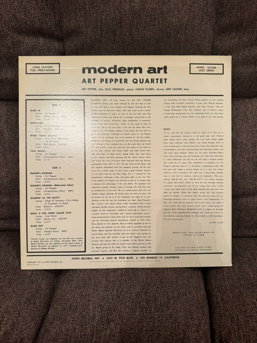 Modern Art ART Pepper Quartet LP レコード　オリジナル盤_画像2
