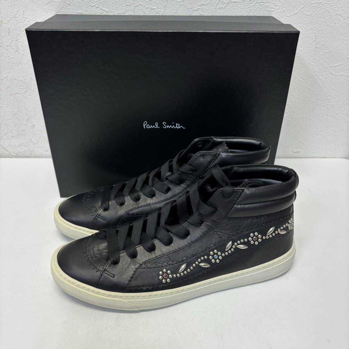 Paul Smith Lynn Nappa Leather Black Sneaker スタッズ size 9 新品 箱付き ポールスミス レザースニーカー ハイカット 黒_画像1