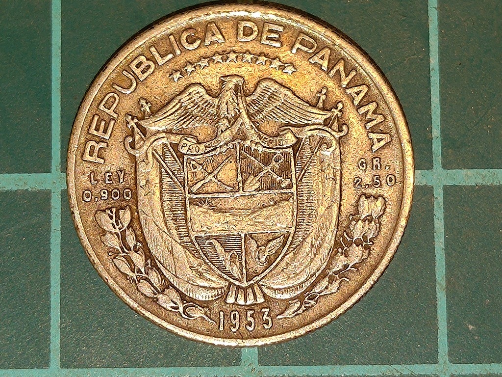【1円スタート】パナマ共和国 パナマバルボア銀貨 1953年の画像1