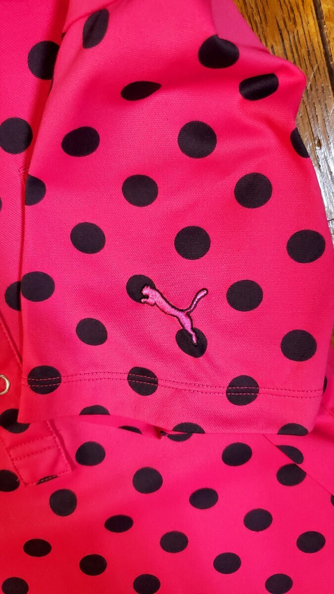 1円スタート PUMA GOLF プーマゴルフ 半袖 ポロシャツ 日本正規店購入 メンズMサイズ 珍しい水玉ピンク色 美中古の画像5
