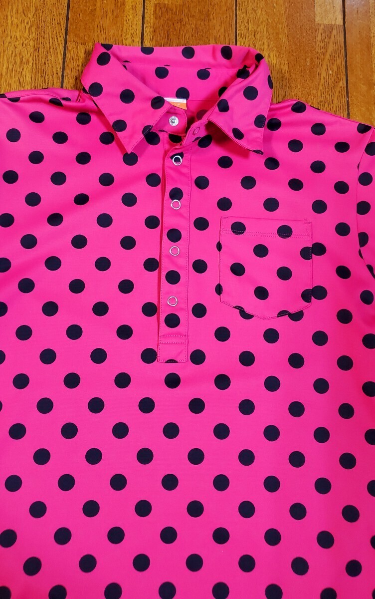 1円スタート PUMA GOLF プーマゴルフ 半袖 ポロシャツ 日本正規店購入 メンズMサイズ 珍しい水玉ピンク色 美中古の画像3