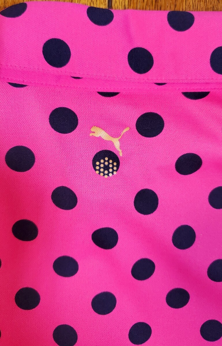 1円スタート PUMA GOLF プーマゴルフ 半袖 ポロシャツ 日本正規店購入 メンズMサイズ 珍しい水玉ピンク色 美中古の画像6