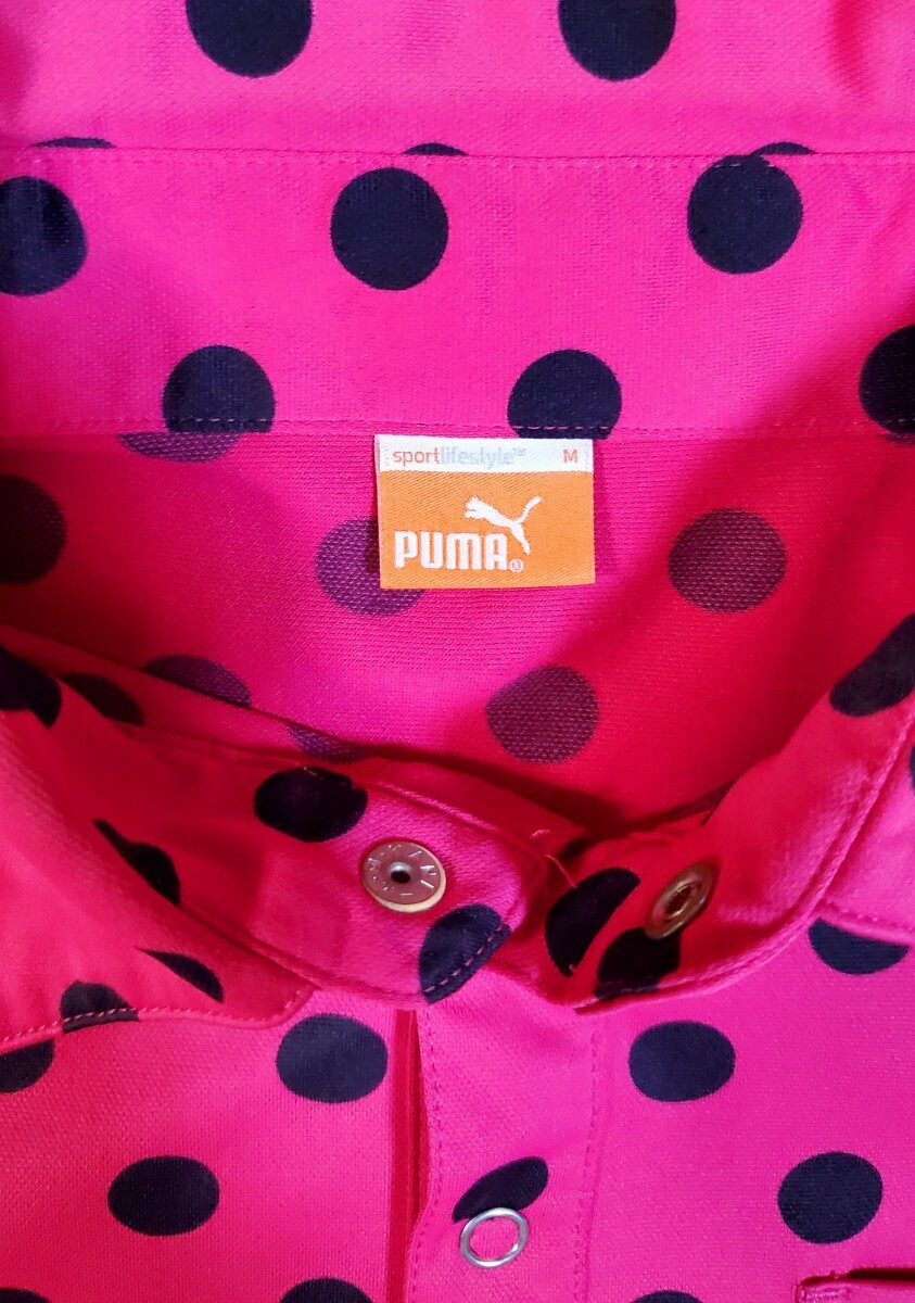 1円スタート PUMA GOLF プーマゴルフ 半袖 ポロシャツ 日本正規店購入 メンズMサイズ 珍しい水玉ピンク色 美中古の画像7