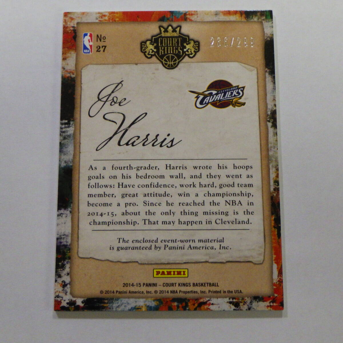 NBA パッチカード カード ART NOUVEAU JOE HARRIS ジョー・ハリス RC ルーキーカード 236/299 COURT KINGS 14-15_画像2