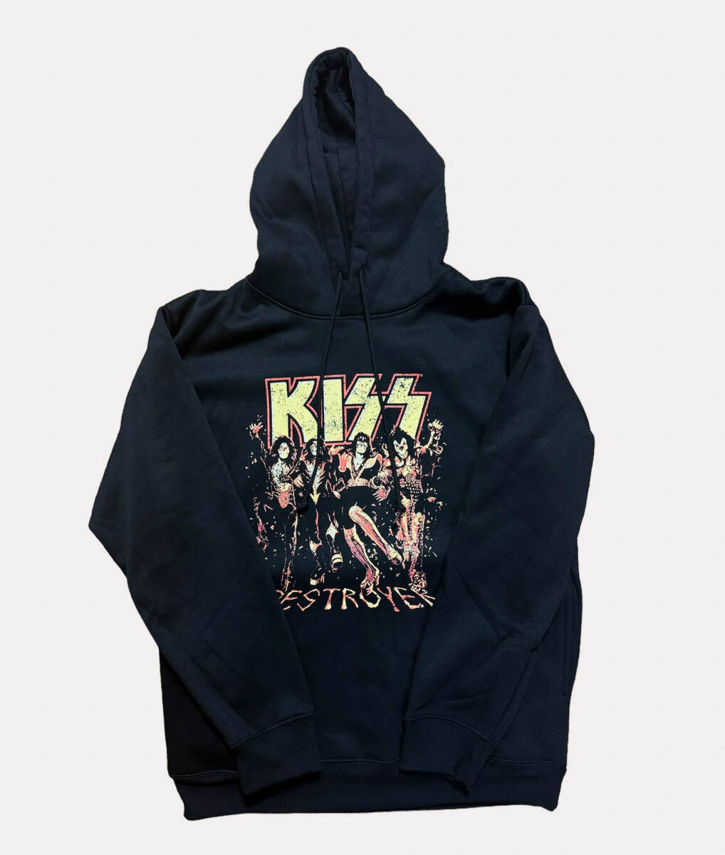 KISS キッス パーカー オーバーサイズ 黒 ブラック ジーンシモンズ ロック アメカジ ヴィンテージ ストリート 古着 シマムラ バンド H&M_画像1