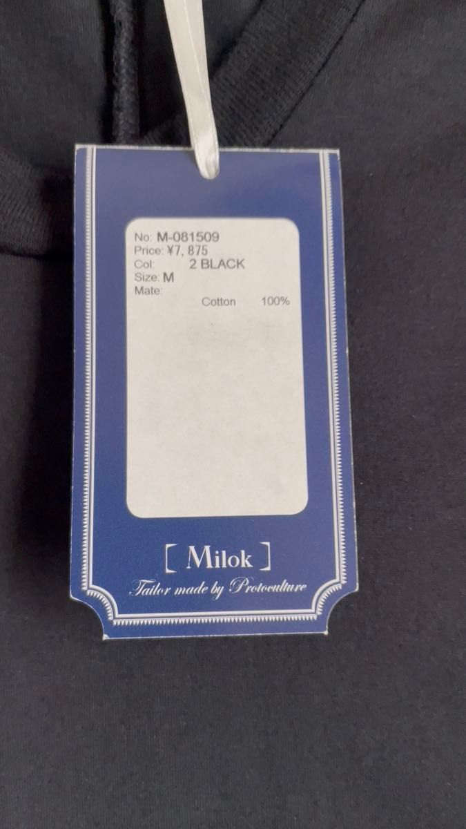 【送料無料】milok 定価7875円 紙タグき ブラックTシャツ Uネック ミロック 日本製 made in Japan