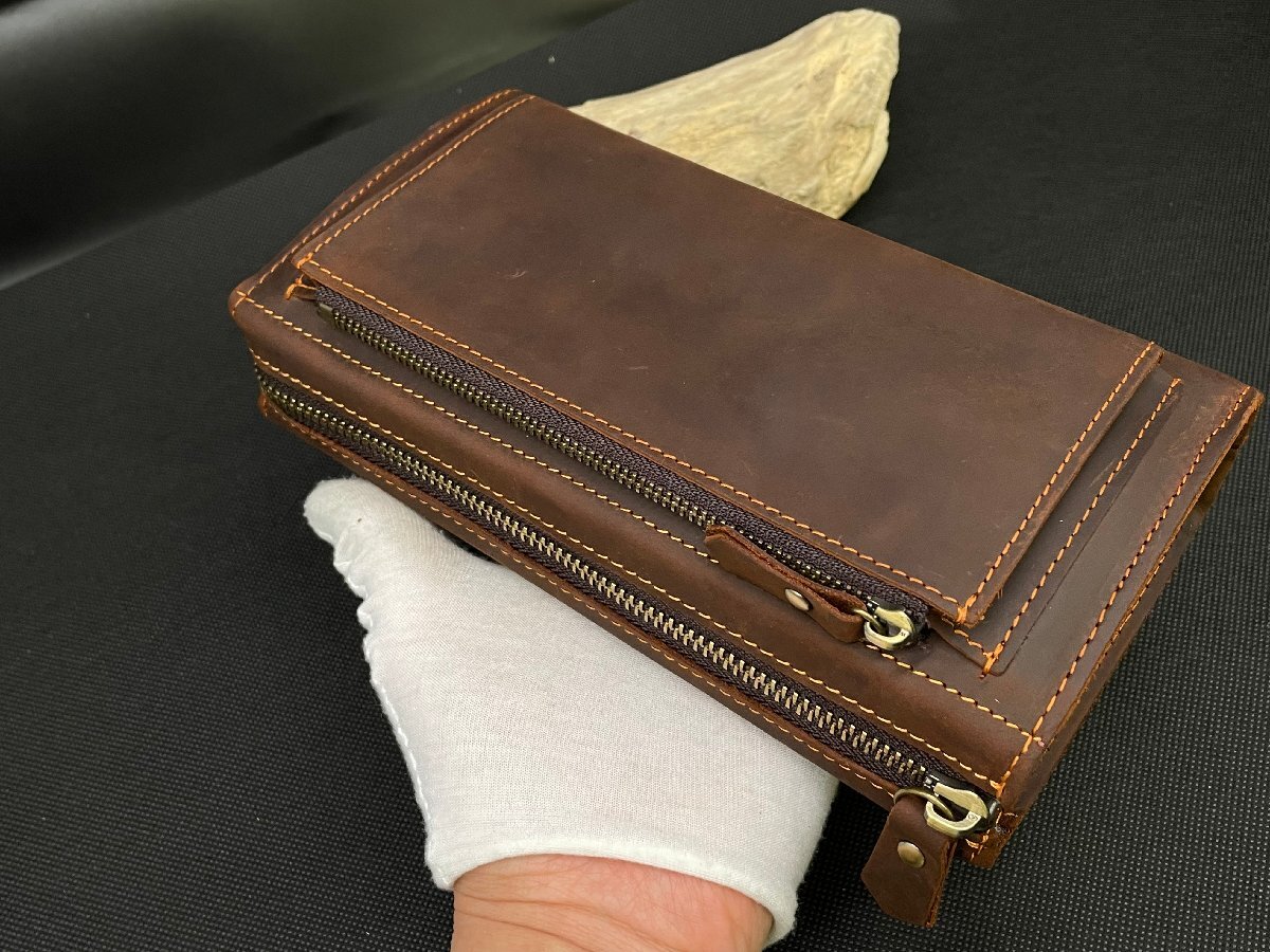 1 jpy new goods high capacity round fastener original leather long wallet k Lazy hose cow leather men's round fastener for man purse 