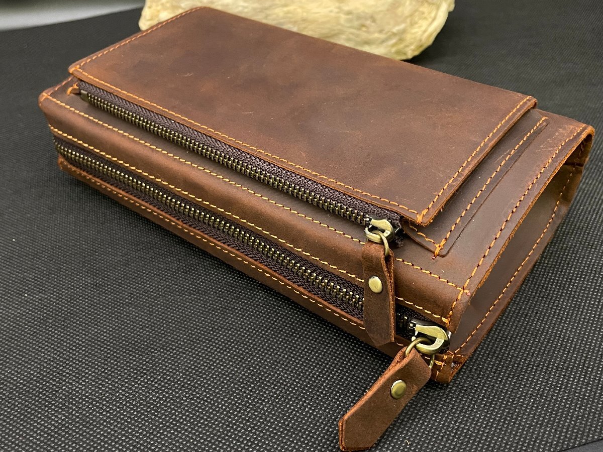 1 jpy new goods high capacity round fastener original leather long wallet k Lazy hose cow leather men's round fastener for man purse 