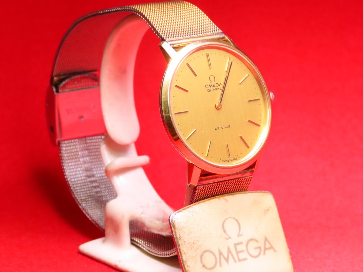 ■♪価格高騰! 資産価値！ 稼働 電池新品 メンズ ビンテージ 高級超レア！ OMEGA オメガ Deville デビル クオーツ ベルト純正_画像3