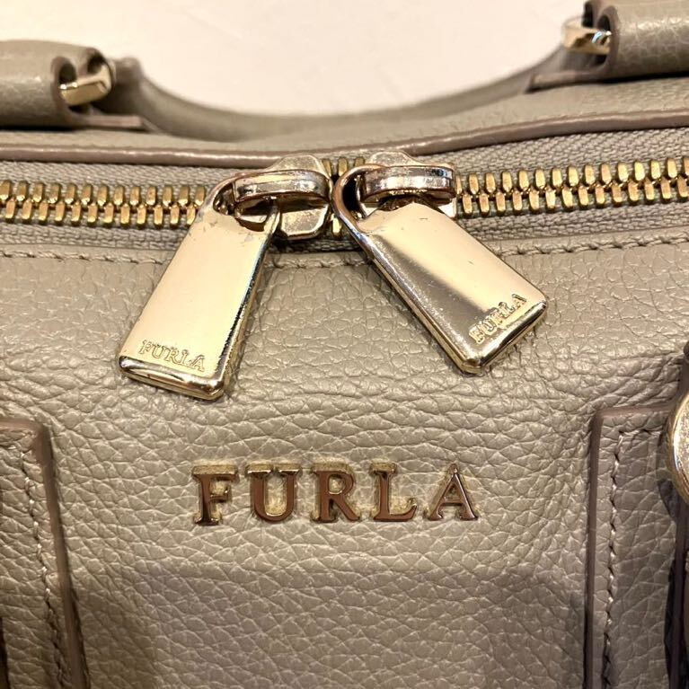 【希少】【フルラ】FURLA ノラ ミニボストン バッグ 2way ハンド ショルダー グレー グレージュ （20240533）_画像9