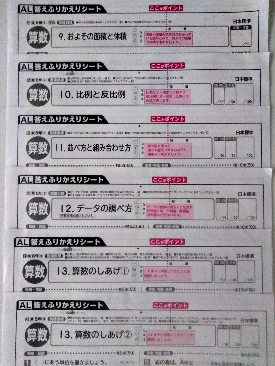 ６年算数ふりかえりシート解説解答