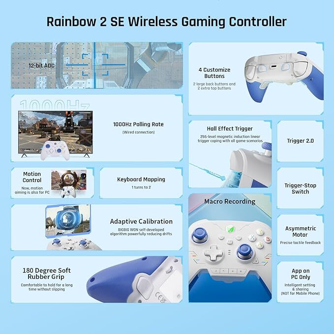 PC コントローラー、BIGBIG WON Rainbow 2 SE ワイヤレス コントローラー モーション コントロール　 Switch/PC/Android/iOS 用