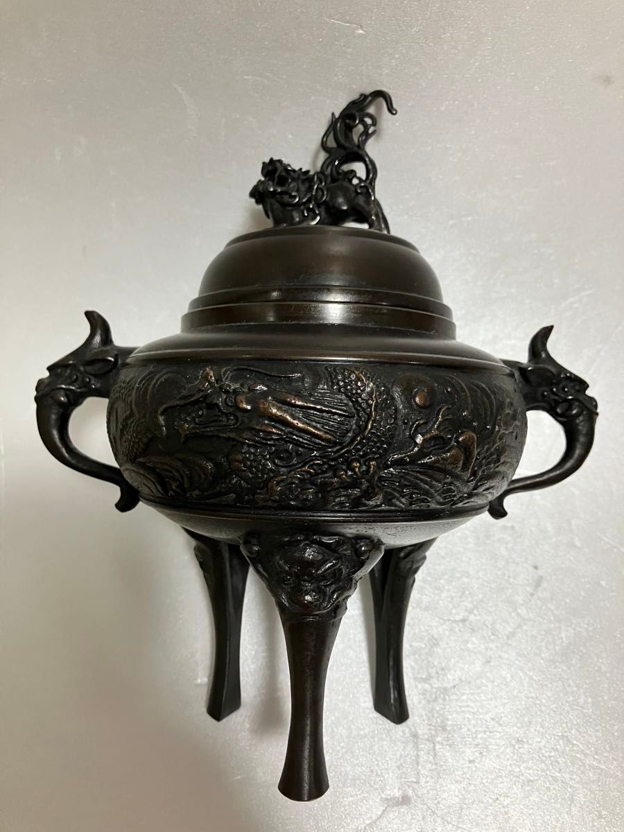 高岡銅器 香炉 龍地紋 香炉 香道具 獅子 銅製 三足 三つ足 金属 高岡銅器 香炉 龍地紋 香炉 香道具 獅子 銅製 三足 三つ足 金属