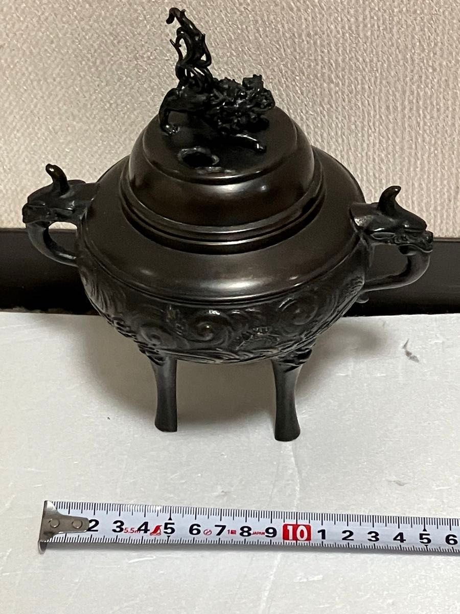 高岡銅器 香炉 龍地紋 香炉 香道具 獅子 銅製 三足 三つ足 金属工芸 古美術 骨董