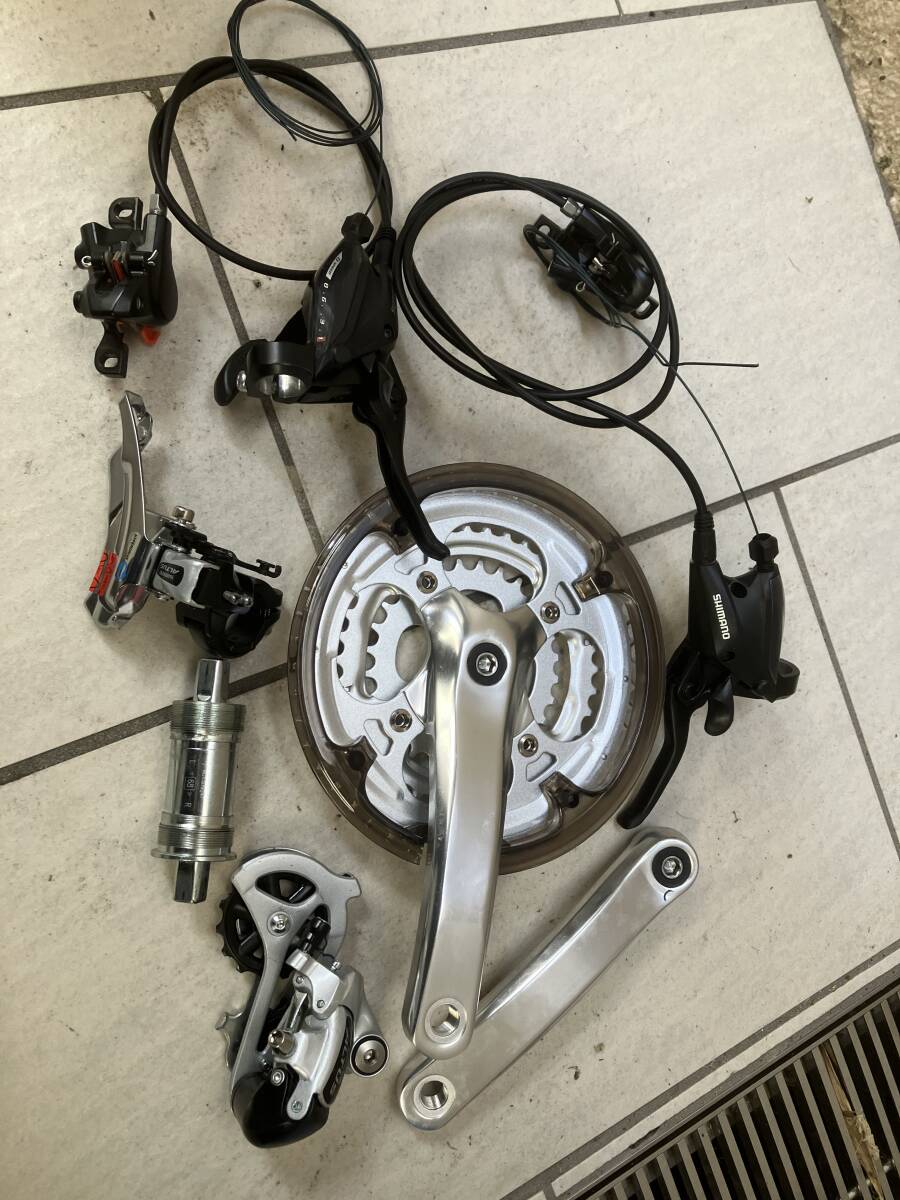 完成車外し クロスバイクmtb用 油圧ディスクブレーキ コンポーネントセット シマノ クロモリ クロスバイク
