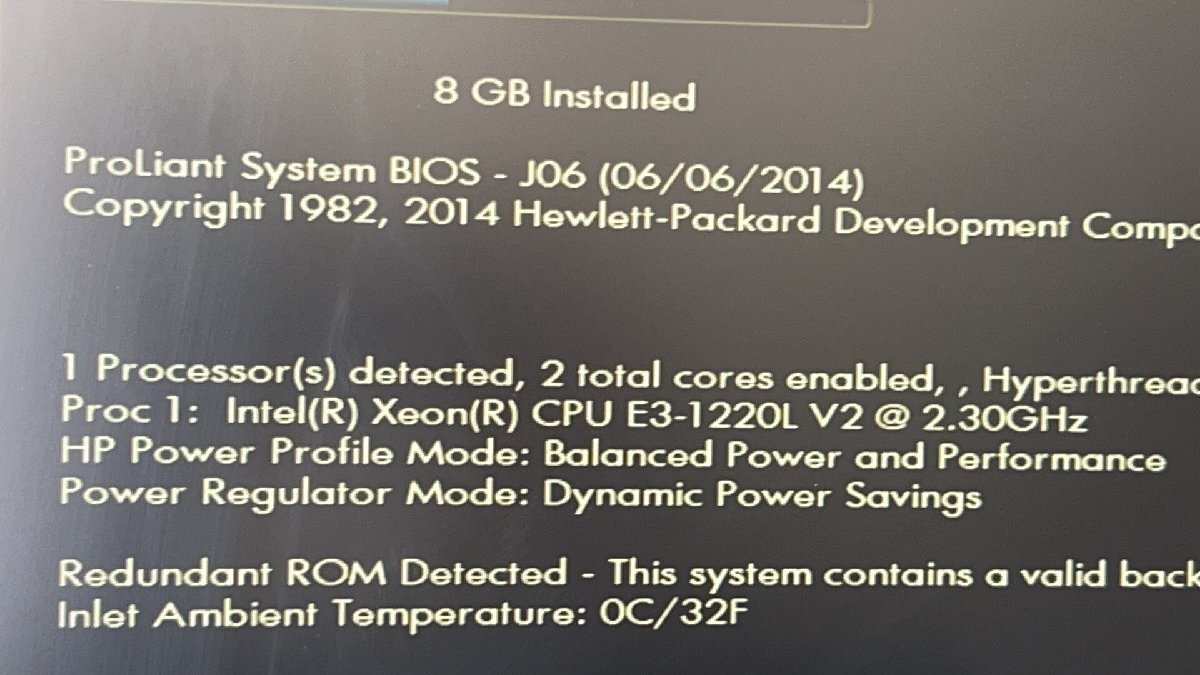  Junk present condition BIOS start-up settled *HP ProLiant MicroServer Gen8 Xeon E3-1220L V2 8GB HDD less H1243