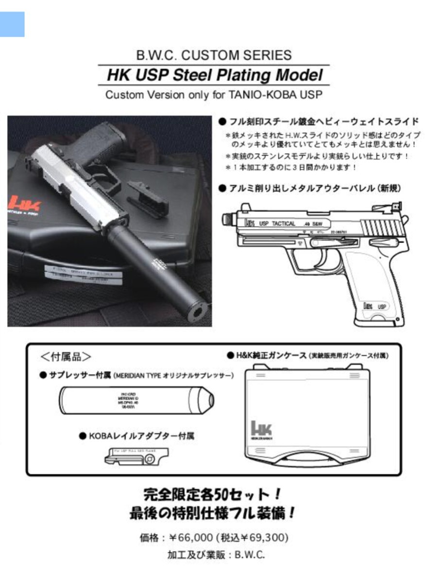 B.W.C タニオコバ カスタムシリーズ HK USP Steel Plating Model 限定50本 ガスガン_画像1