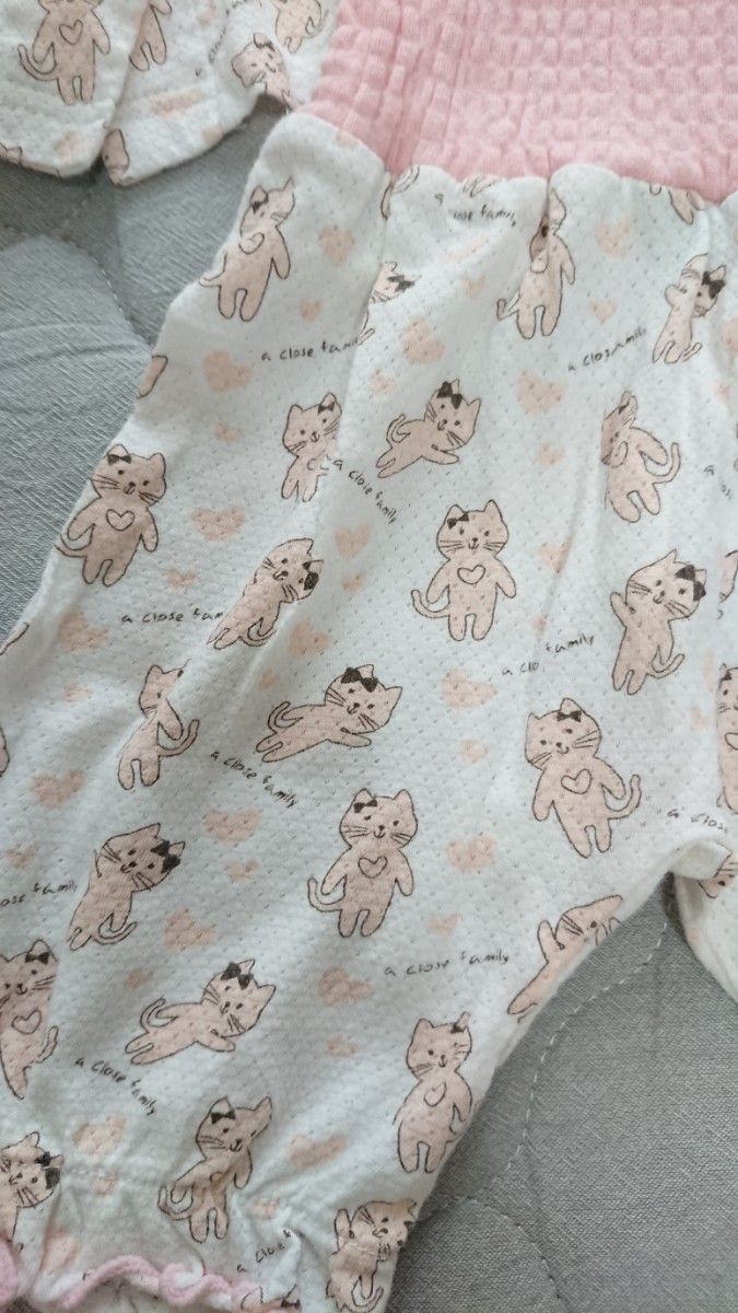 【サイズ80】リボン・猫☆半袖パジャマ☆ピンク☆腹巻き付き☆女の子
