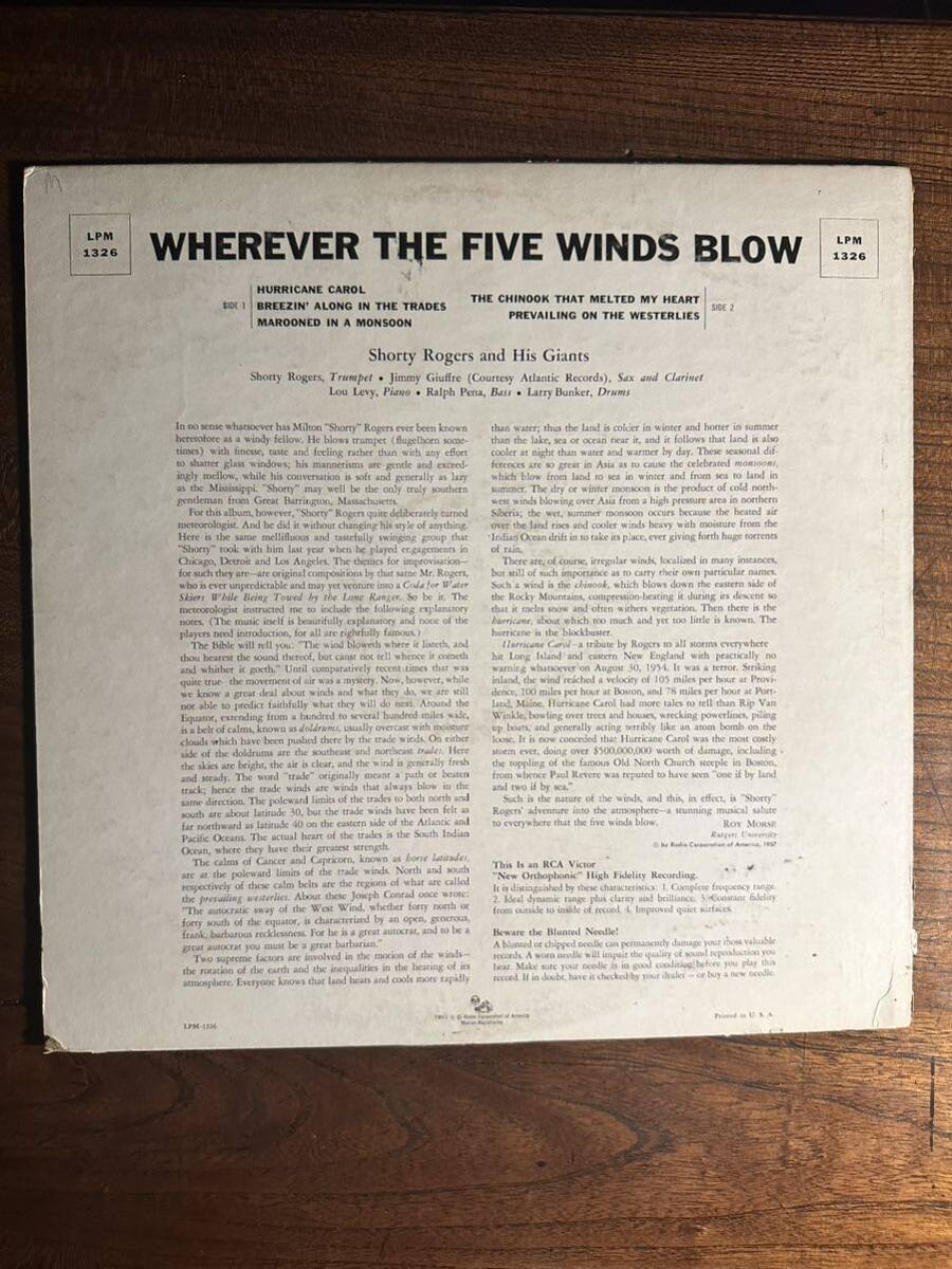 【US盤RCA】SHORTY ROGERS QUINTET ◆ WHEREVER THE FIVE WINDS BLOW / LPM 1326_画像2