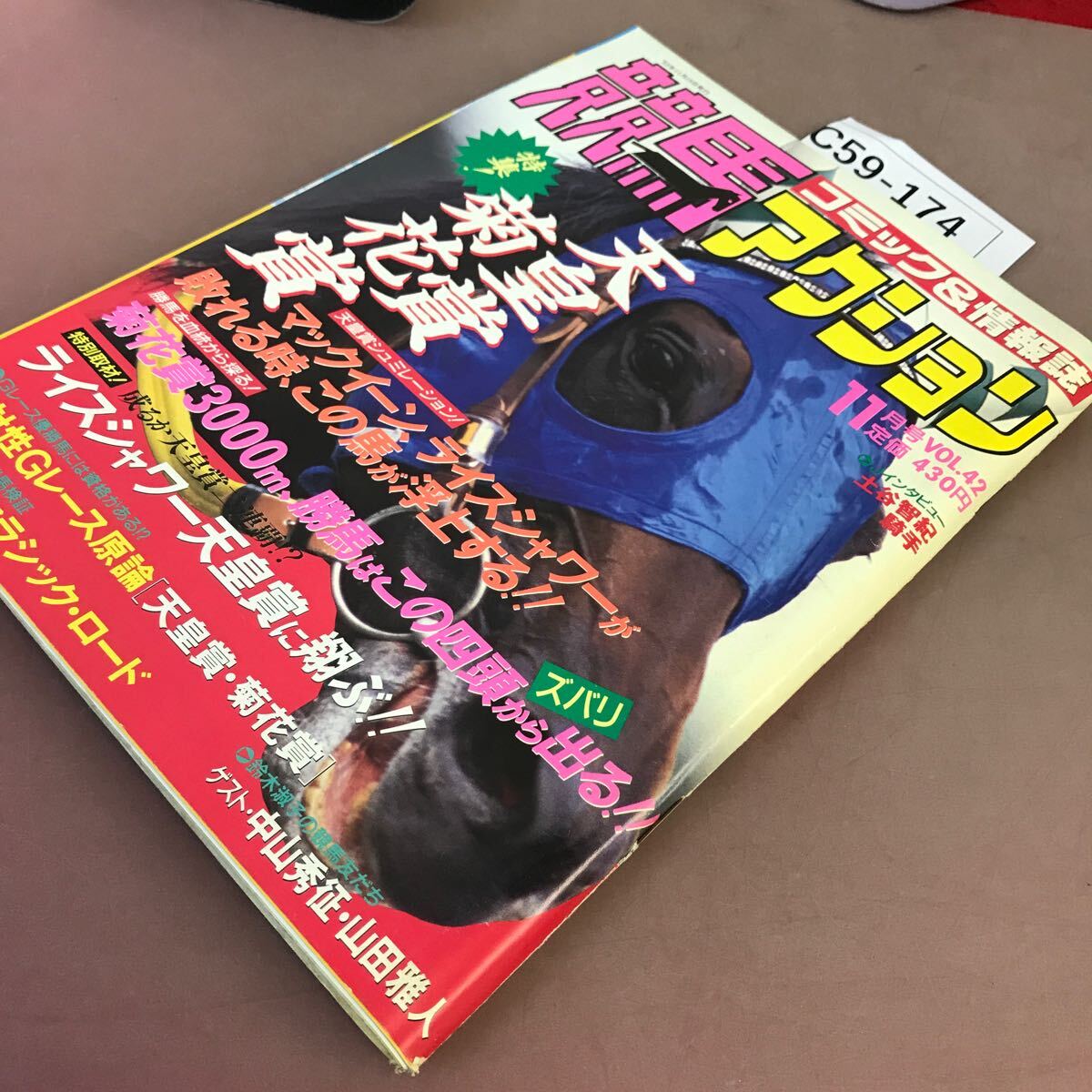 C59-174 競馬アクション 11月号 笠倉出版社 1993年11月15日発行 天皇賞 菊花賞 他 書き込み有り_画像2