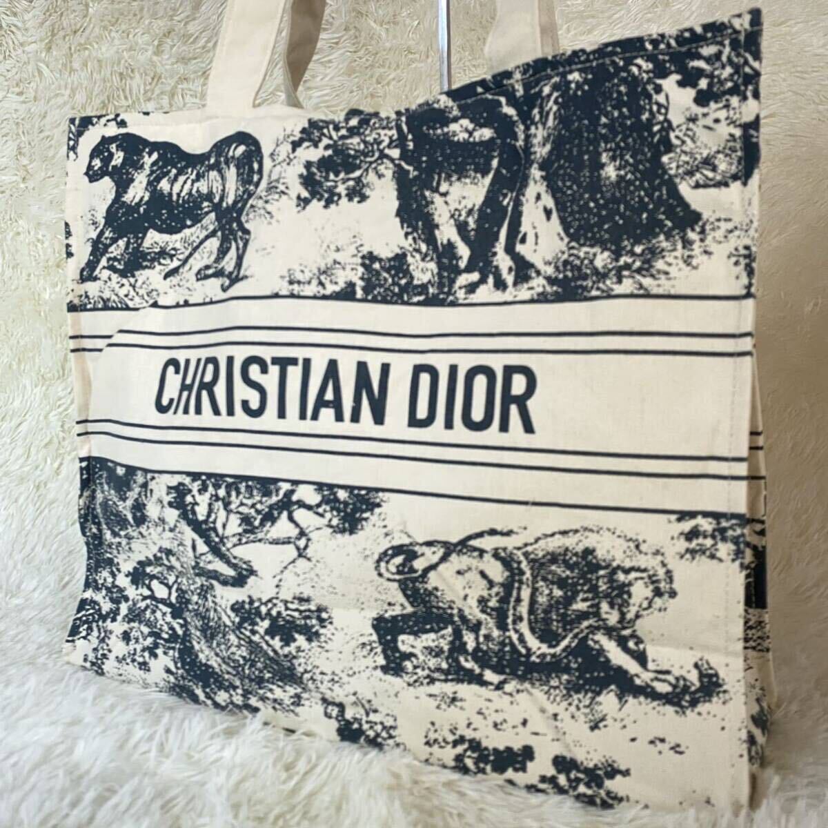 1円 Christian Dior クリスチャンディオールトートバック キャンバス グレー系 トワル ドゥ ジュイ エンブロイダリー ミディアム ネイビー_画像1