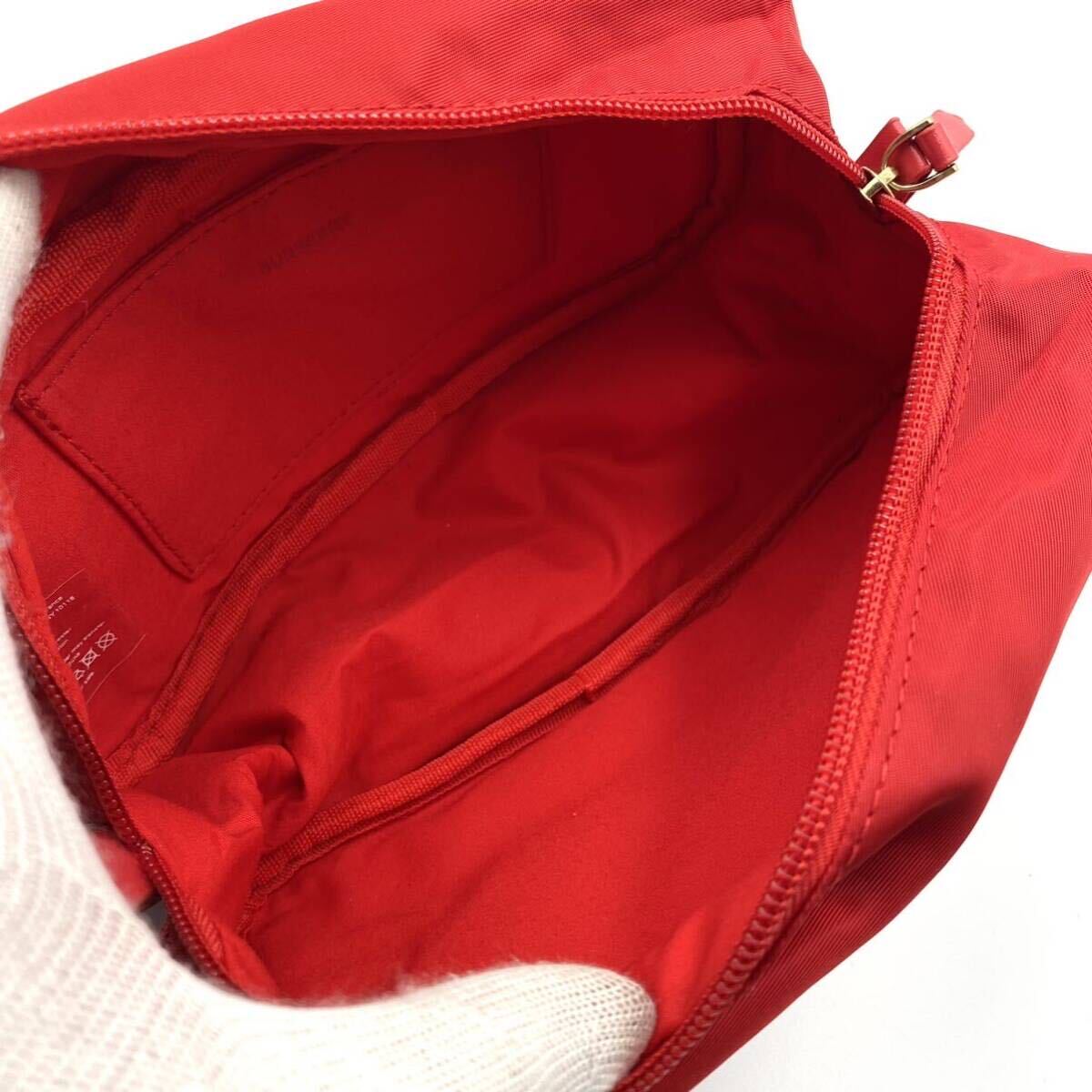 1 иен [ не использовался хранение товар ]BURBERRY Burberry ручная сумочка клатч ручная сумочка нейлон Logo мужской женский красный красный 