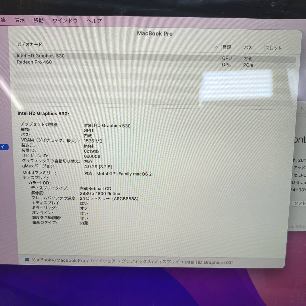 【難あり】1円スタート Apple MacBook A1707 2016 Core i7 2.6GHz 16GB Radeon Pro 460 SSD 512GB 15インチ Retiina 充放電回数445 2303053_画像9