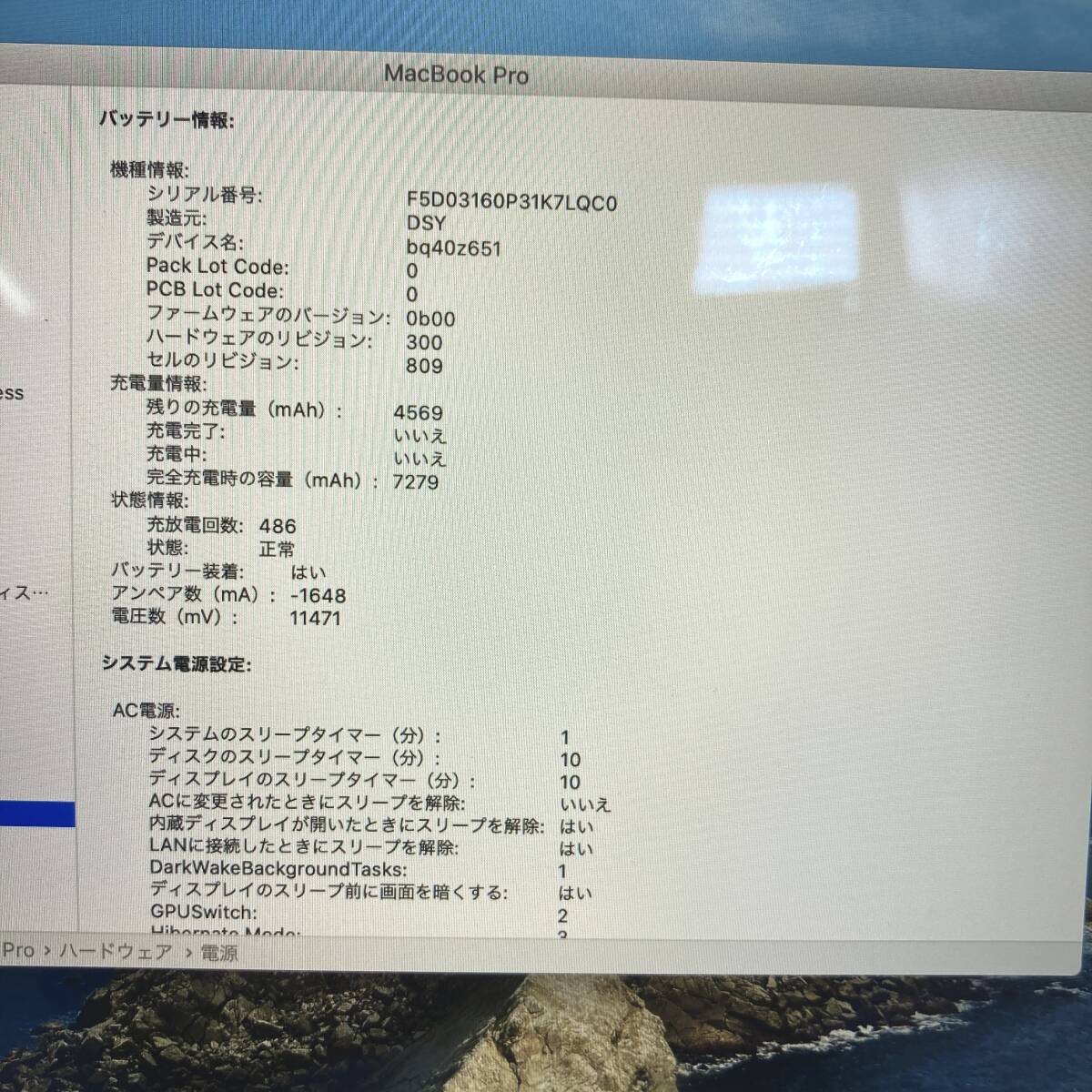 MacBook Pro 2019 MVVM2J/A Core i9 64GB SSD 1TB 16インチ Touch Bar＋Touch ID スペースグレー 充電回数 486回 Radeon Pro 5500M 色むら_画像9