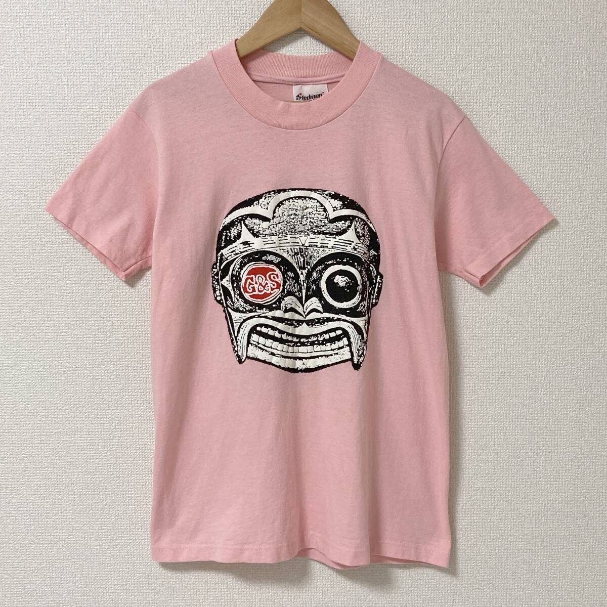 80s satedman G&S GORDON&SMITH 発泡プリント Tシャツ ピンク キッズ Lサイズ ゴードン＆スミス Tee VINTAGE OLD SKATE SANTACRUZ 1499