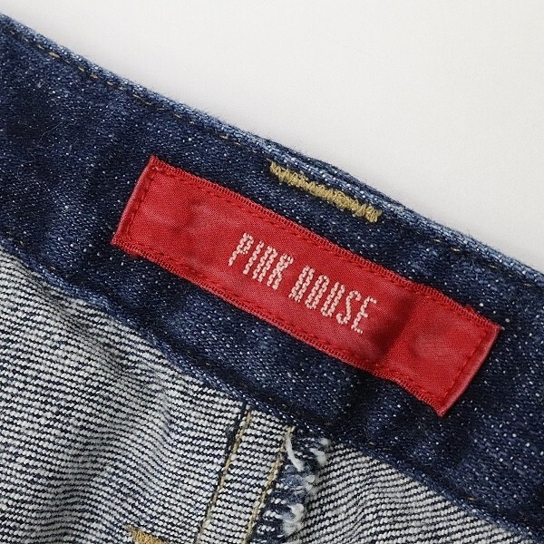 *PINK HOUSE Pink House stretch hem check pattern frill tia-do capri pants Denim pants jeans indigo L