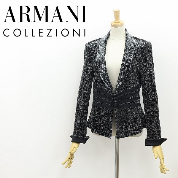  прекрасный товар *ARMANI COLLEZIONI Armani ko let's .-ni стрейч общий рисунок лента используя велюр шаль цвет жакет черный × серый 42