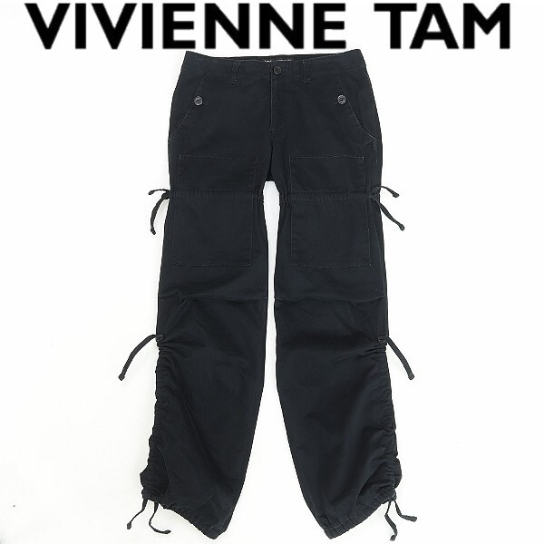 ◆VIVIENNE TAM ヴィヴィアンタム ストレッチ コットン シャーリング パンツ 黒 ブラック 0_画像1