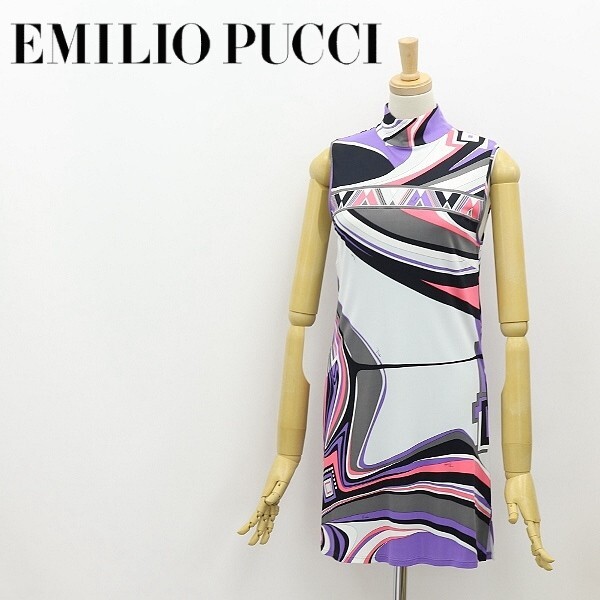 国内正規品◆EMILIO PUCCI エミリオ プッチ プッチ柄 ハイネック ノースリーブ ワンピース 38_画像1