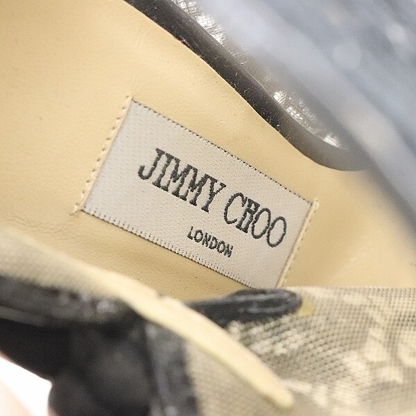 ◆JIMMY CHOO ジミーチュウ レース×エナメル リボン オープントゥ ハイヒール ショート ブーツ 黒 ブラック 37_画像6