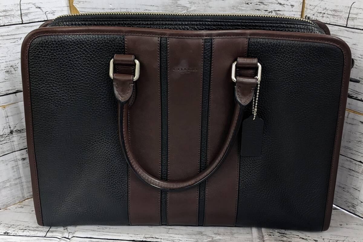 E02-2512 中古品 COACH コーチ F72308 2WAY ブリーフケース ビジネスバッグ ショルダー レザー バイカラー ブラック ブラウン_画像2