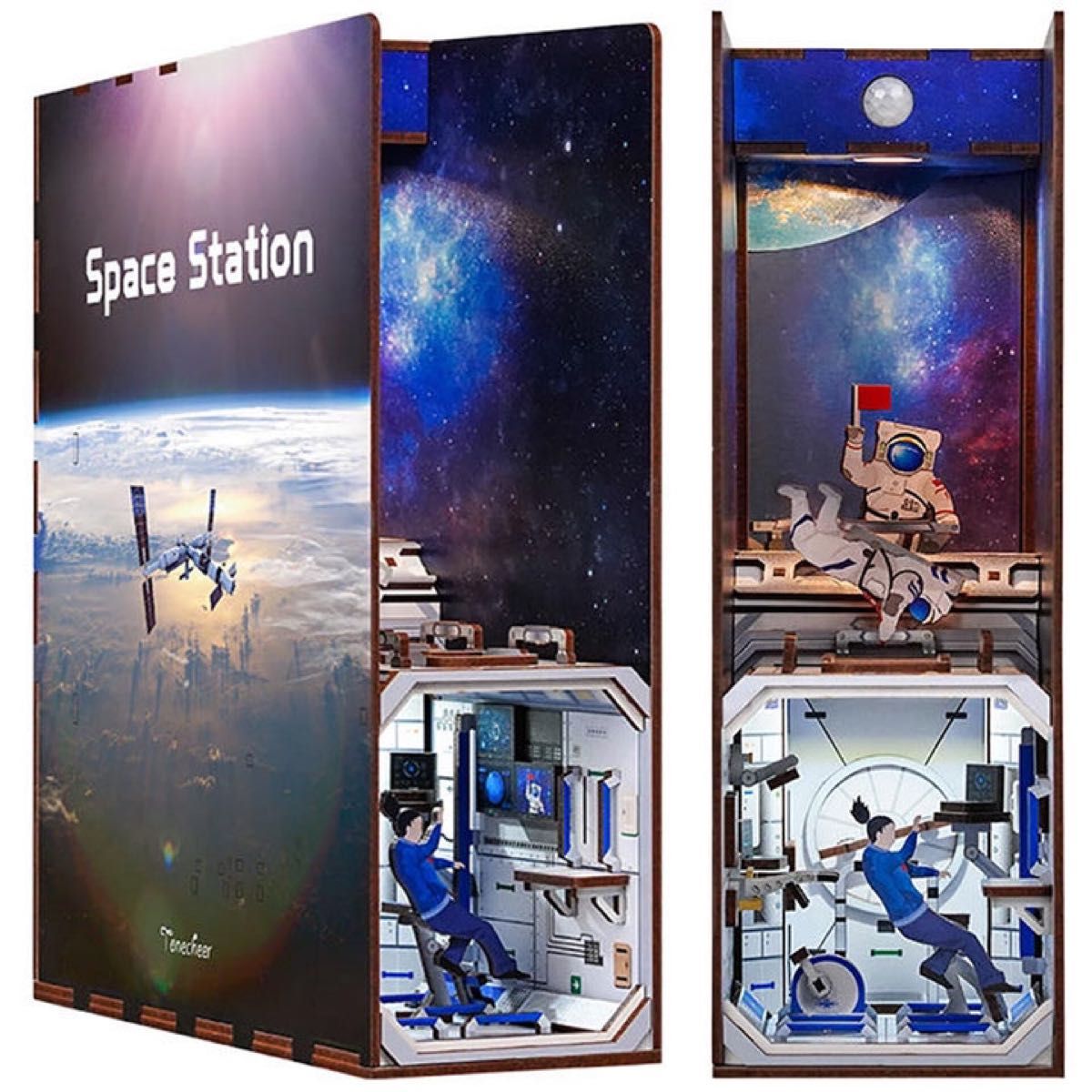 DIY 宇宙ステーション　本棚　ドールハウス　3D 木製パズル　フィギュア　ミニチュアブック　ブックスタンド　インテリア