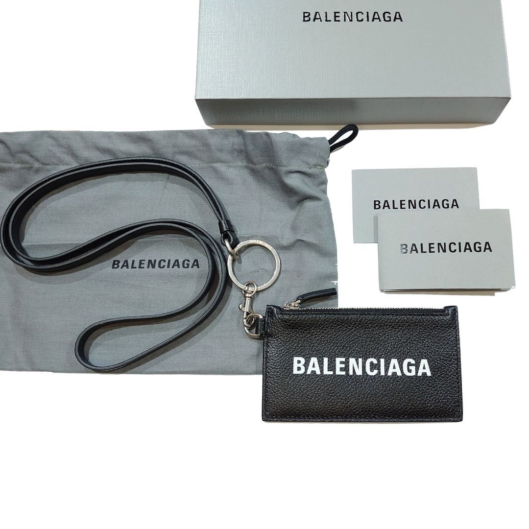 【極美品】BALENCIAGA バレンシアガ コインケース カードケース キーリング ストラップ付 594548 ブラック 黒 小銭入れ ネックストラップ_箱、保存袋等の付属品付きです